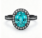 ZR Custom Oval Ice-Cut Paraiba Halo S925 Silver Engagement Ring -【Eren】