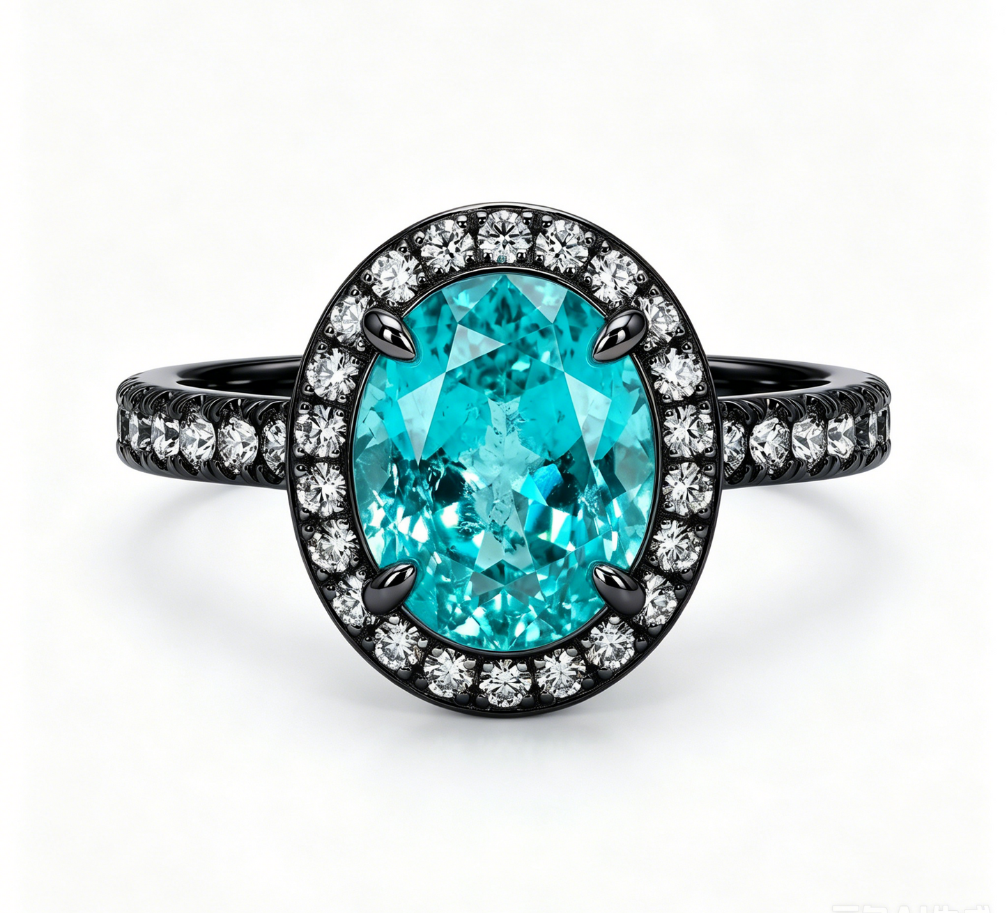 ZR Custom Oval Ice-Cut Paraiba Halo S925 Silver Engagement Ring -【Eren】