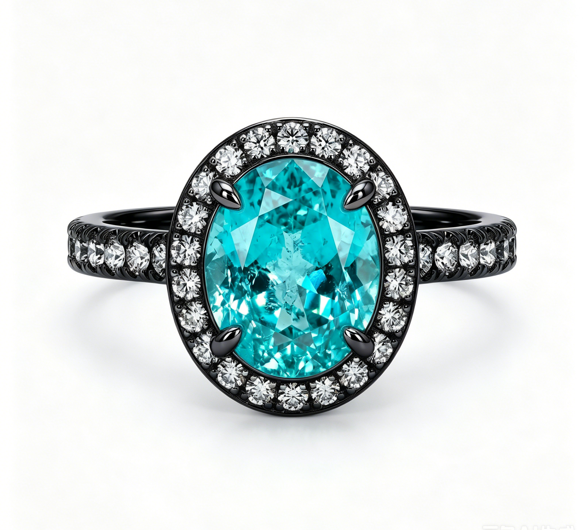 ZR Custom Oval Ice-Cut Paraiba Halo S925 Silver Engagement Ring -【Eren】