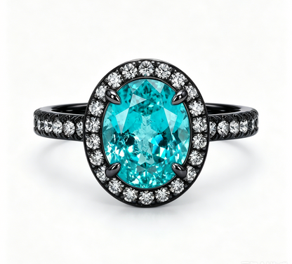 ZR Custom Oval Ice-Cut Paraiba Halo S925 Silver Engagement Ring -【Eren】