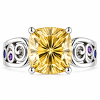 ZR Cushion Cut Citrine Vintage Scroll Ring 【Vanessa】