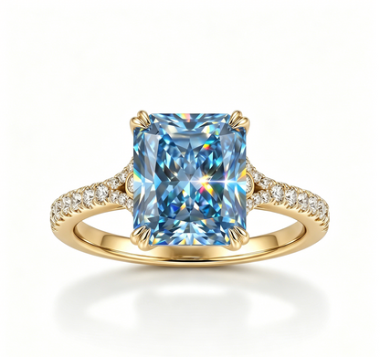 ZR Deep Tidal 5ct Royal Blue Radiant Moissanite S925 Ring 【Amy】#4614