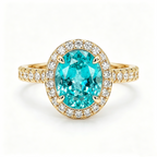 ZR Custom Oval Ice-Cut Paraiba Halo S925 Silver Engagement Ring -【Eren】