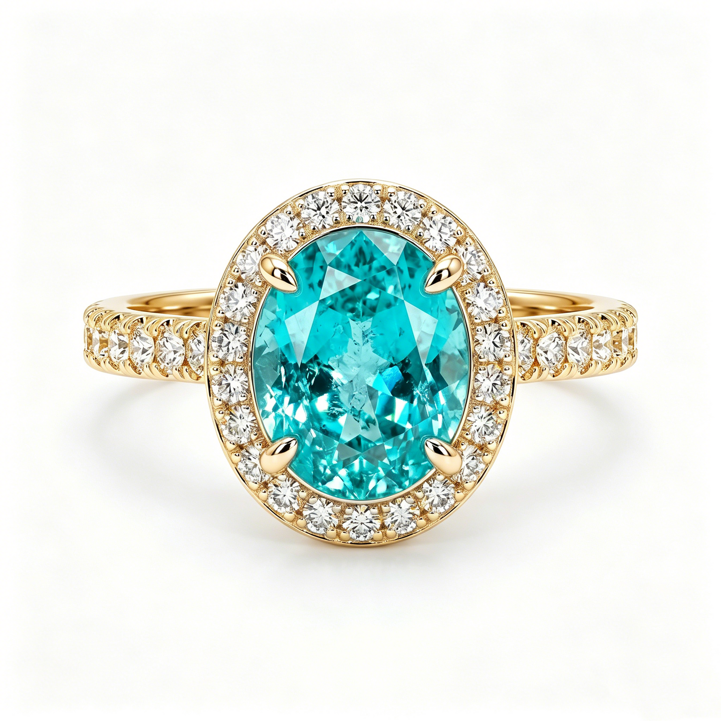 ZR Custom Oval Ice-Cut Paraiba Halo S925 Silver Engagement Ring -【Eren】