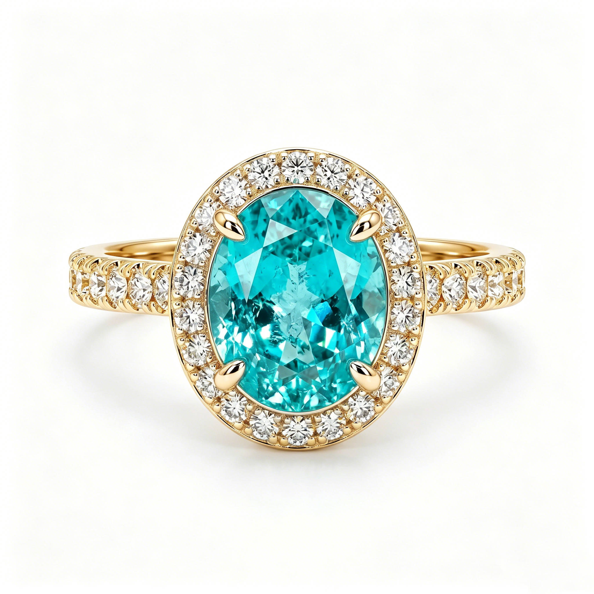 ZR Custom Oval Ice-Cut Paraiba Halo S925 Silver Engagement Ring -【Eren】