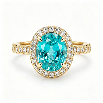 ZR Custom Oval Ice-Cut Paraiba Halo S925 Silver Engagement Ring -【Eren】