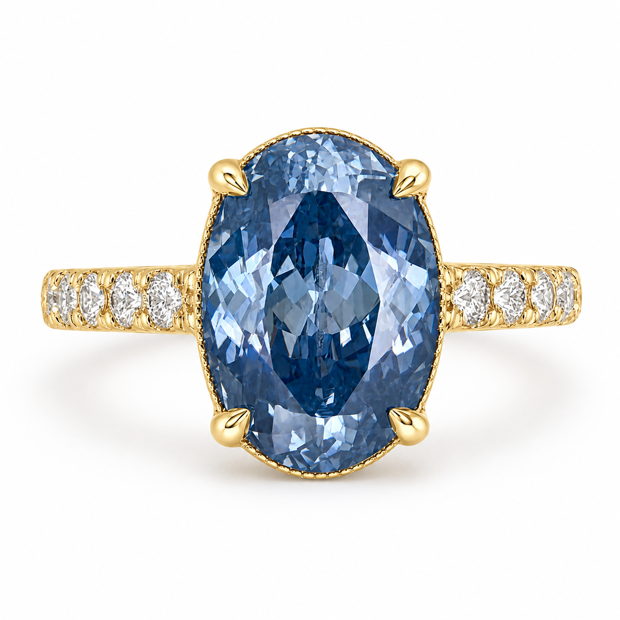 ZR Royal Blue Oval Cut Moissanite Ring 4.5ct Silver 【Eren】