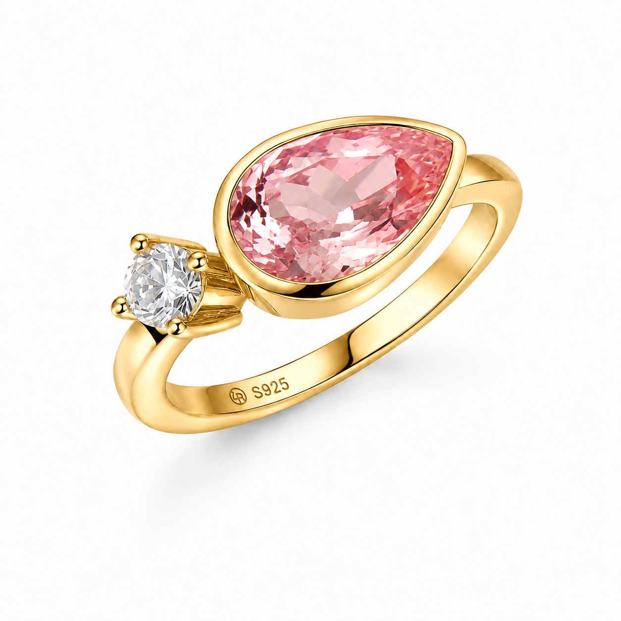 ZR Padparadscha Pear Cut Gemstone Ring in S925 Sterling Silver【JC】