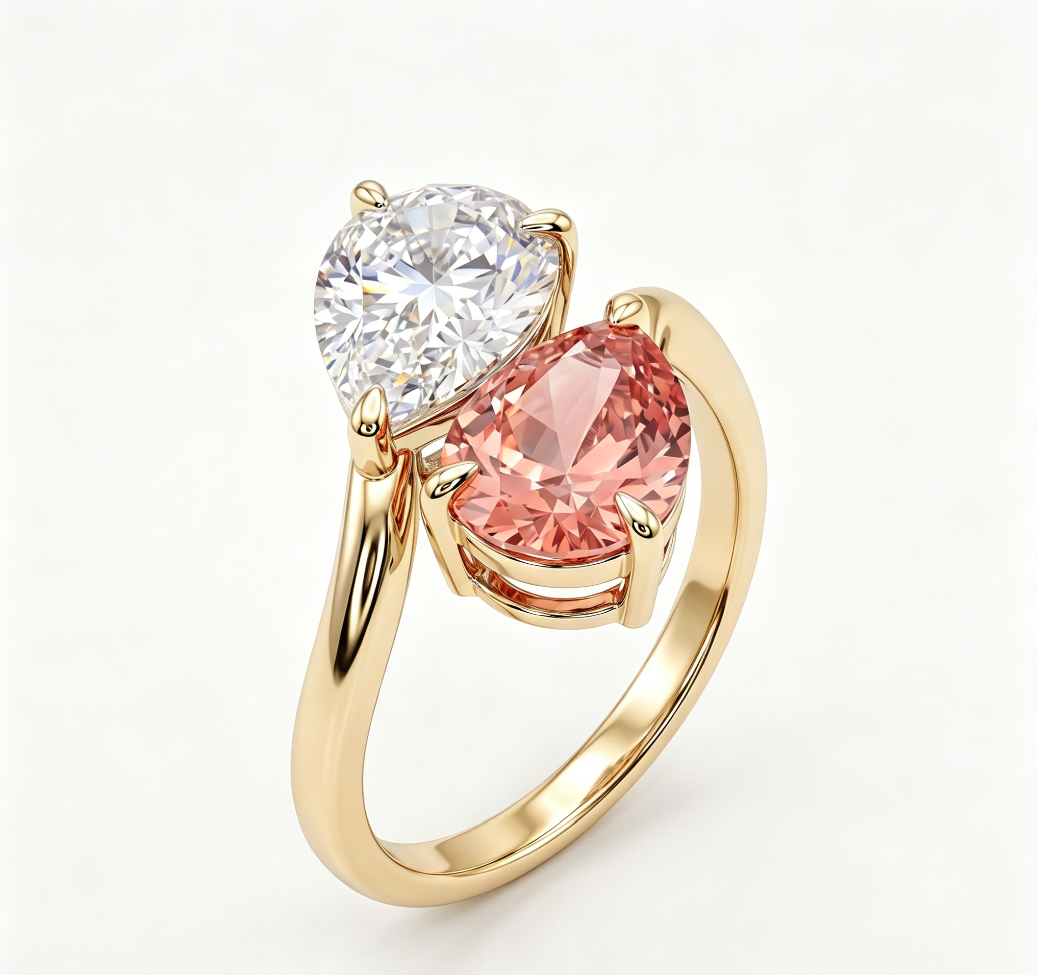 ZR Blossom Duet Padparadscha Sapphire Moissanite S925 Ring 【Katherinn】#4571