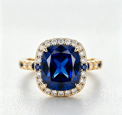 ZR Blue Grace 5.25ct Royal Blue Sapphire Halo 【Nancy】#4386