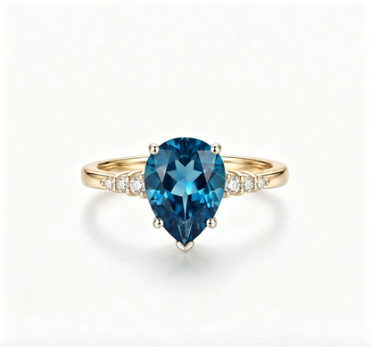 ZR Sapphire Tear London Blue Pear S925 Ring Jenny【Jenny】#4611