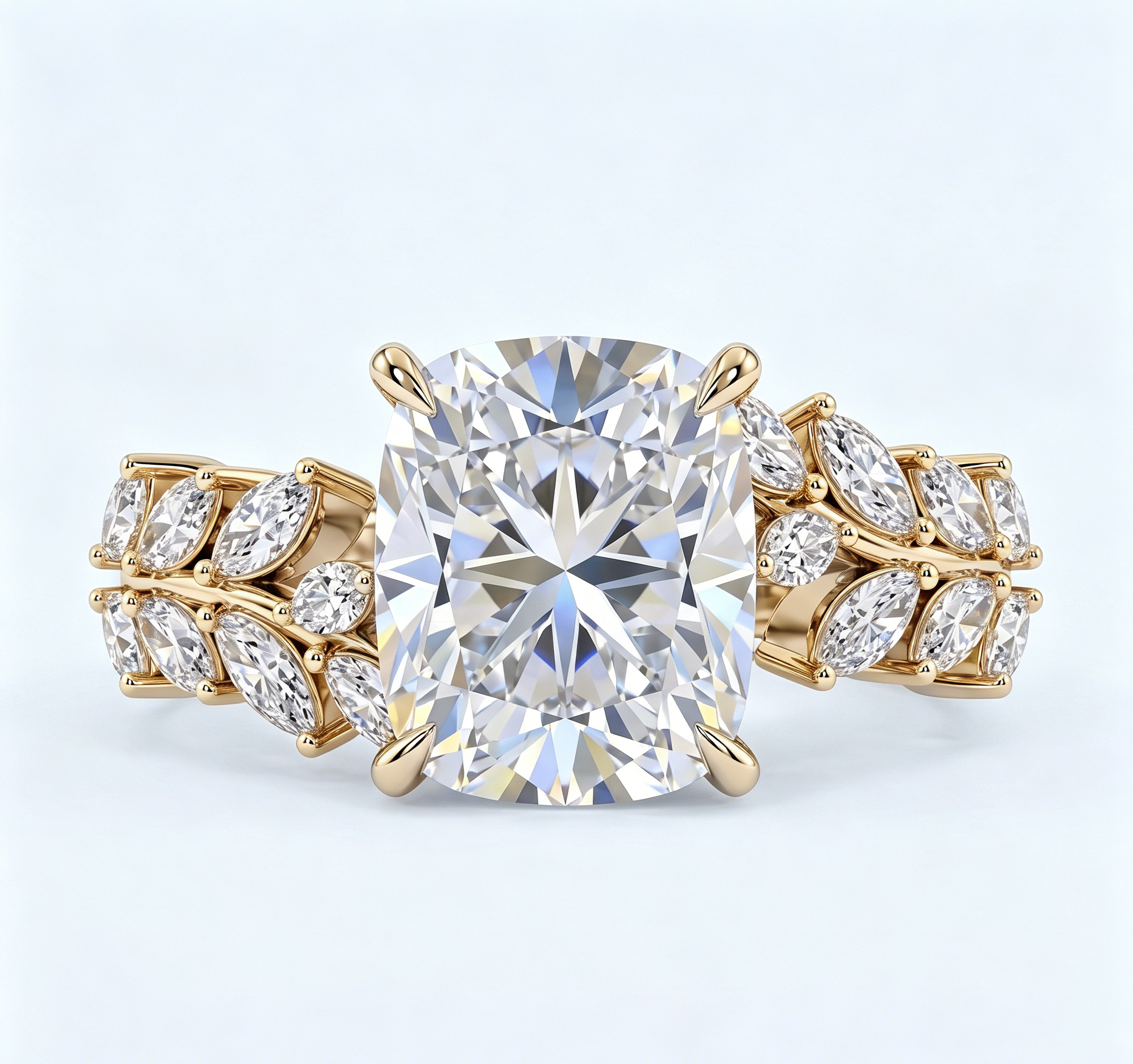 ZR Vine Glow 5ct Long Cushion Moissanite Vine S925 Silver Engagement Ring【Duncan】