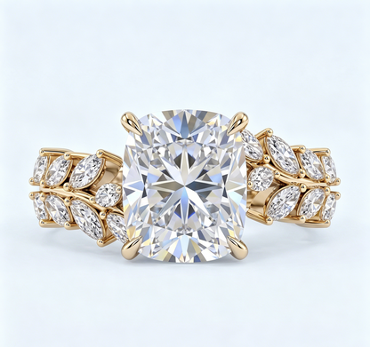 ZR Vine Glow 5ct Long Cushion Moissanite Vine S925 Silver Engagement Ring【Duncan】