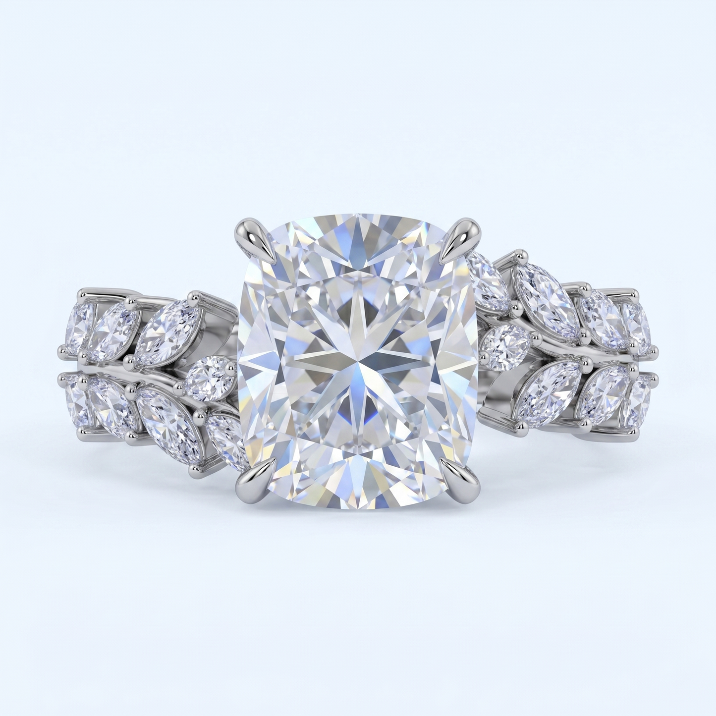 ZR Vine Glow 5ct Long Cushion Moissanite Vine S925 Silver Engagement Ring【Duncan】