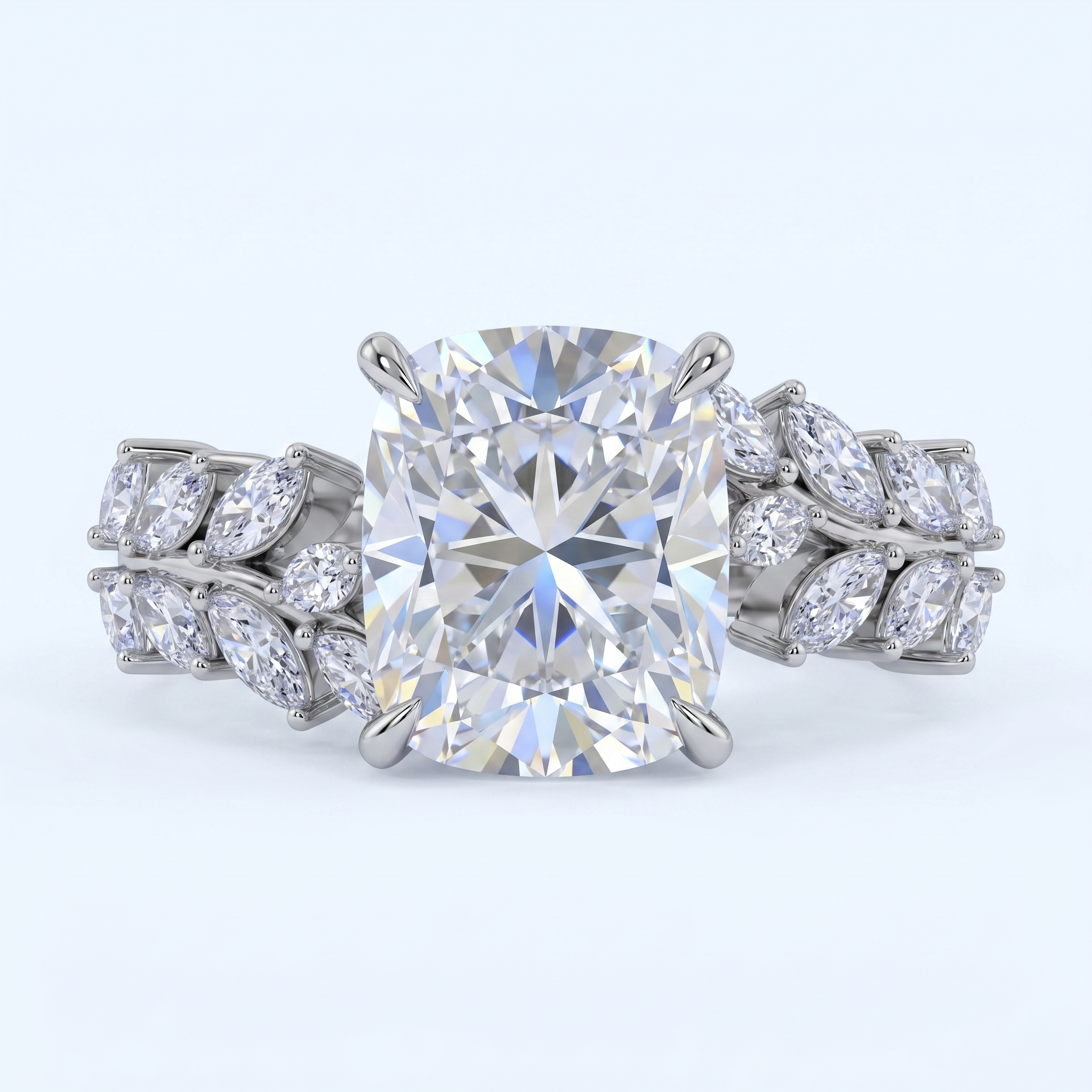 ZR Vine Glow 5ct Long Cushion Moissanite Vine S925 Silver Engagement Ring【Duncan】