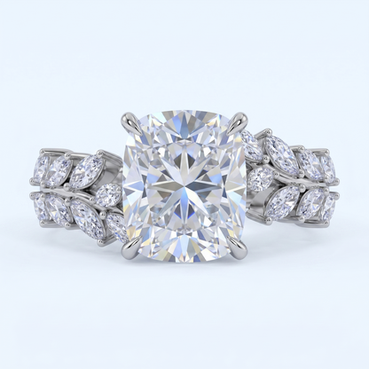 ZR Vine Glow 5ct Long Cushion Moissanite Vine S925 Silver Engagement Ring【Duncan】