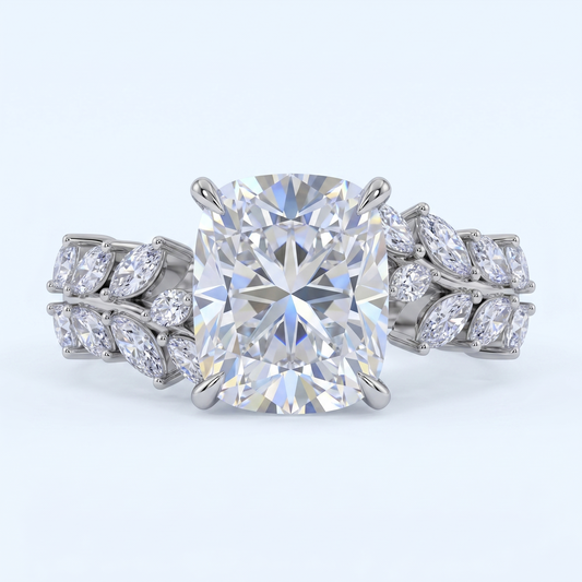 ZR Vine Glow 5ct Long Cushion Moissanite Vine S925 Silver Engagement Ring【Duncan】