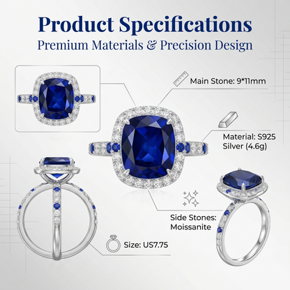 ZR Blue Grace 5.25ct Royal Blue Sapphire Halo 【Nancy】#4386