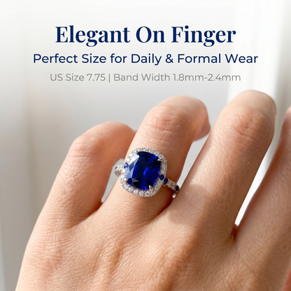 ZR Blue Grace 5.25ct Royal Blue Sapphire Halo 【Nancy】#4386