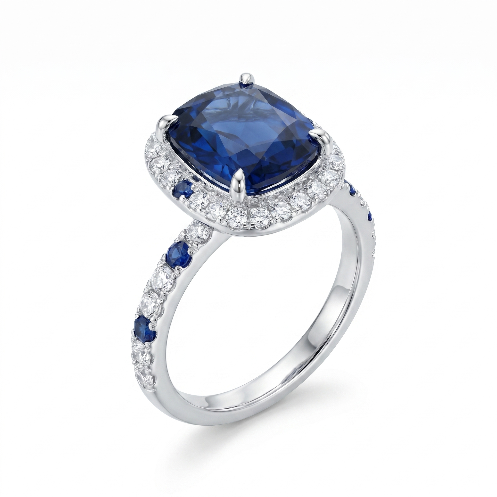 ZR Blue Grace 5.25ct Royal Blue Sapphire Halo 【Nancy】#4386