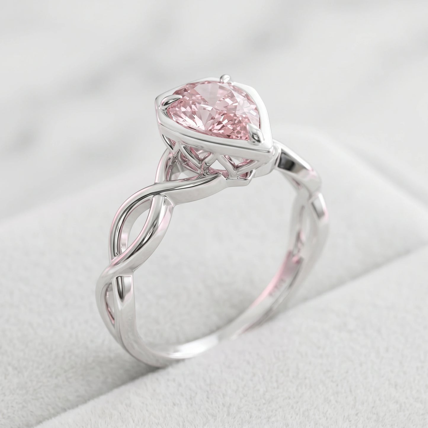 ZR Sofia Twist Pear‑Shaped Pink‑Purple Lab‑Created Gemstone Ring S925 Sterling Silver-【Sofia】#4808