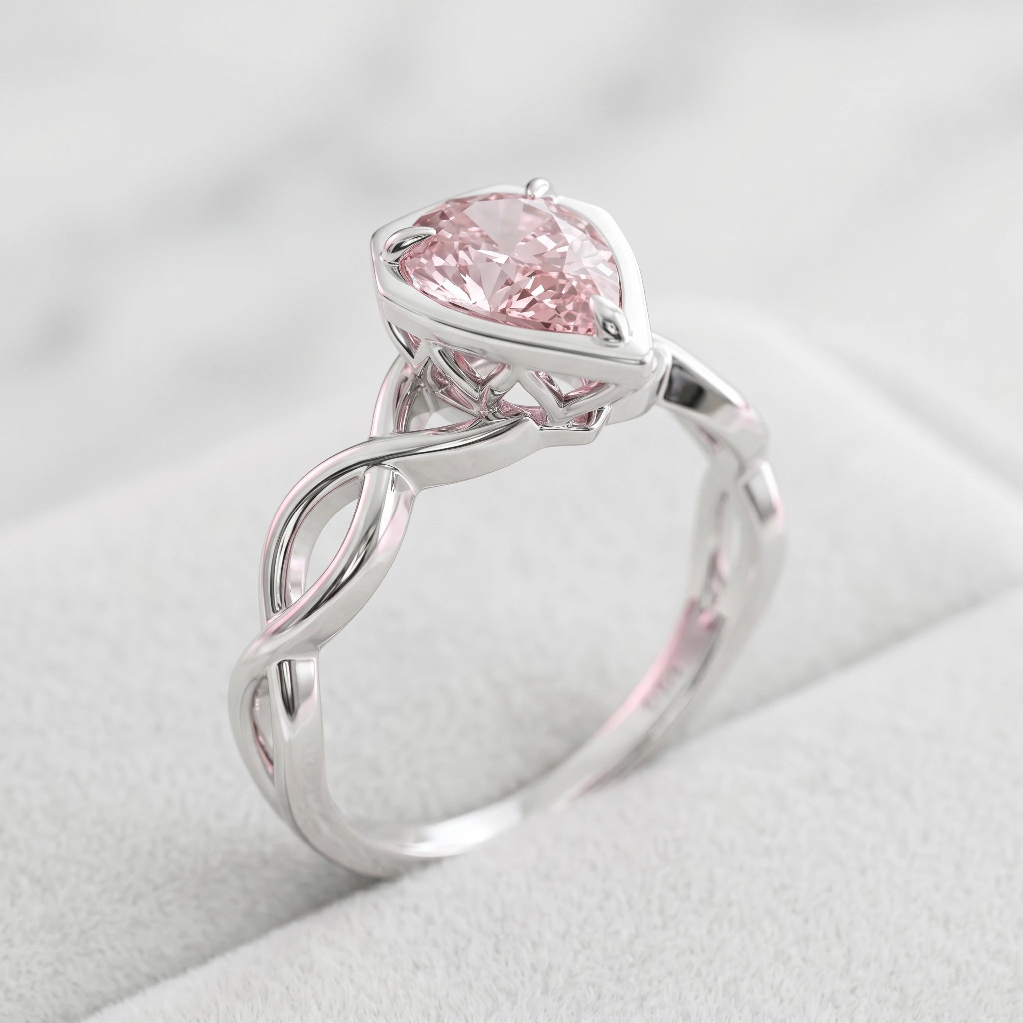 ZR Sofia Twist Pear‑Shaped Pink‑Purple Lab‑Created Gemstone Ring S925 Sterling Silver-【Sofia】#4808