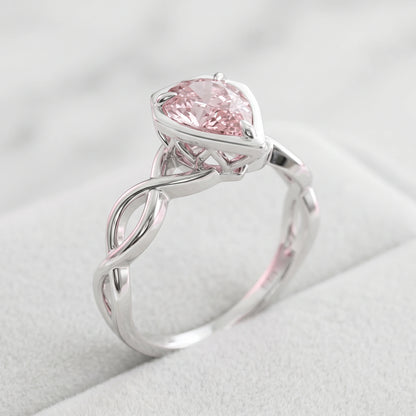 ZR Sofia Twist Pear‑Shaped Pink‑Purple Lab‑Created Gemstone Ring S925 Sterling Silver-【Sofia】#4808
