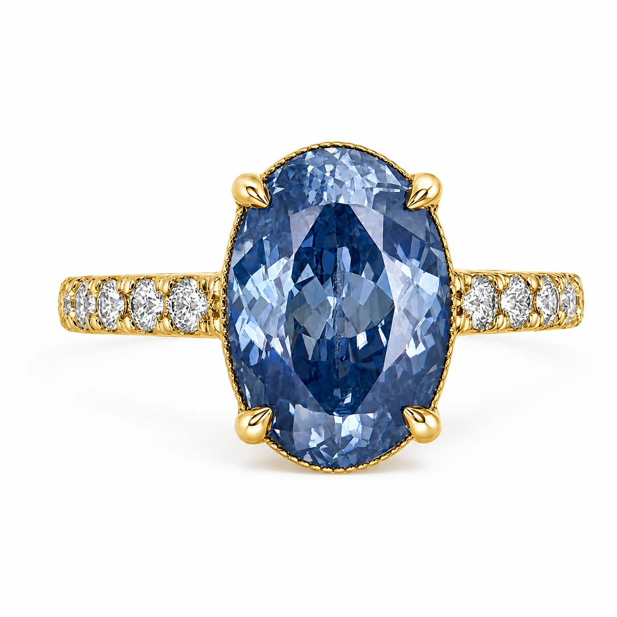 ZR Royal Blue Oval Cut Moissanite Ring 4.5ct Silver 【Eren】