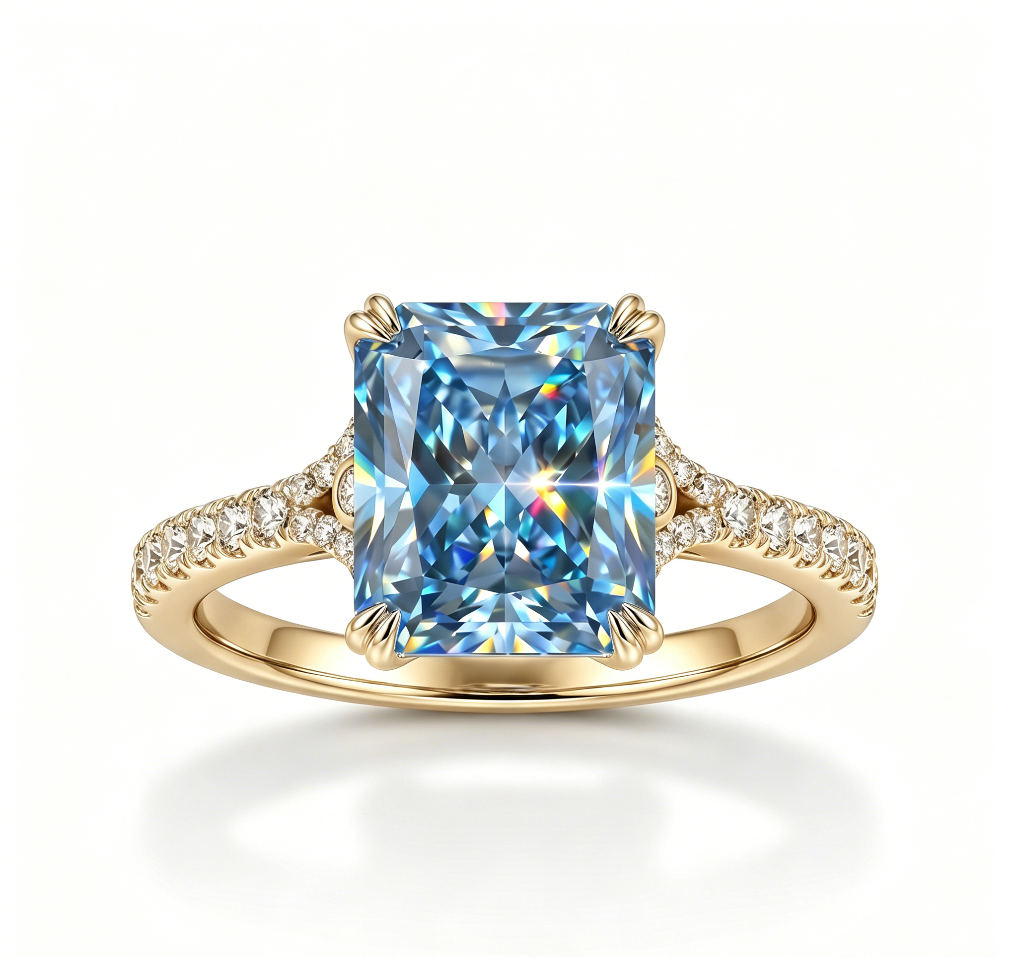 ZR Deep Tidal 5ct Royal Blue Radiant Moissanite S925 Ring 【Amy】#4614