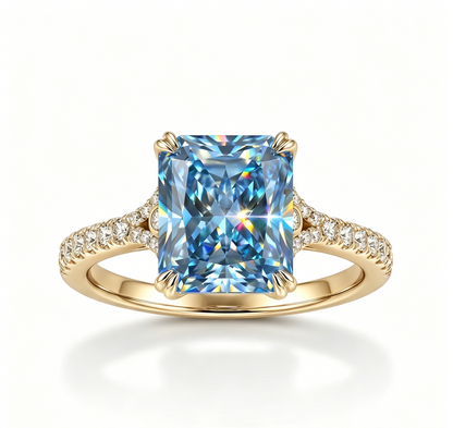 ZR Deep Tidal 5ct Royal Blue Radiant Moissanite S925 Ring 【Amy】#4614