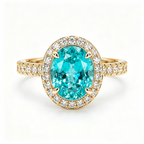 ZR Custom Oval Ice-Cut Paraiba Halo S925 Silver Engagement Ring -【Eren】