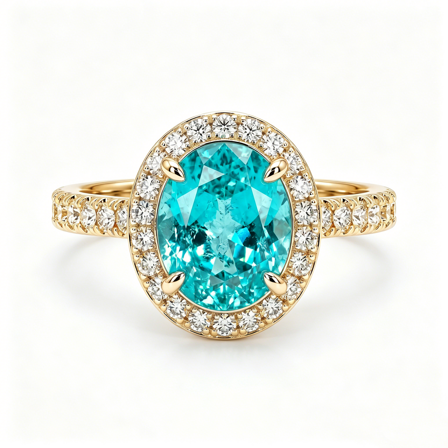 ZR Custom Oval Ice-Cut Paraiba Halo S925 Silver Engagement Ring -【Eren】