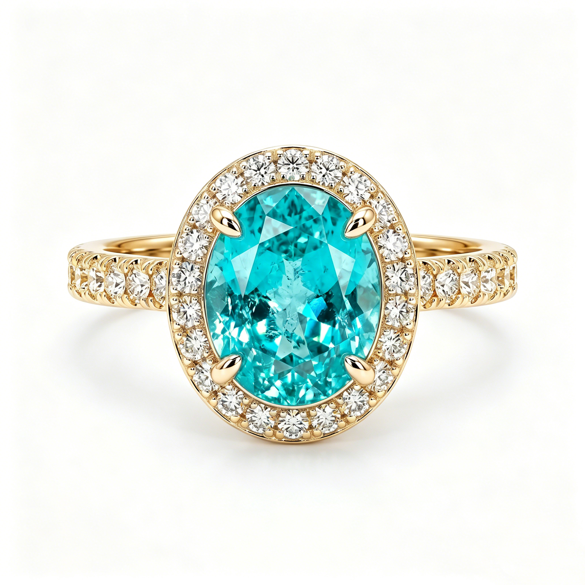 ZR Custom Oval Ice-Cut Paraiba Halo S925 Silver Engagement Ring -【Eren】