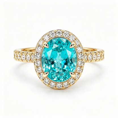 ZR Custom Oval Ice-Cut Paraiba Halo S925 Silver Engagement Ring -【Eren】