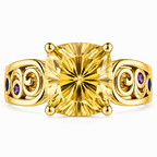 ZR Cushion Cut Citrine Vintage Scroll Ring 【Vanessa】