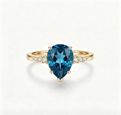 ZR Sapphire Tear London Blue Pear S925 Ring Jenny【Jenny】#4611