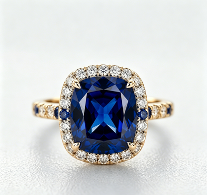 ZR Blue Grace 5.25ct Royal Blue Sapphire Halo 【Nancy】#4386