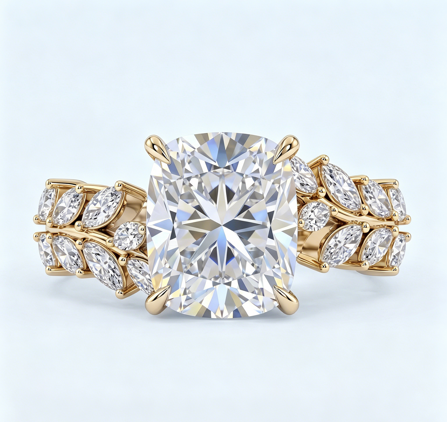 ZR Vine Glow 5ct Long Cushion Moissanite Vine S925 Silver Engagement Ring【Duncan】
