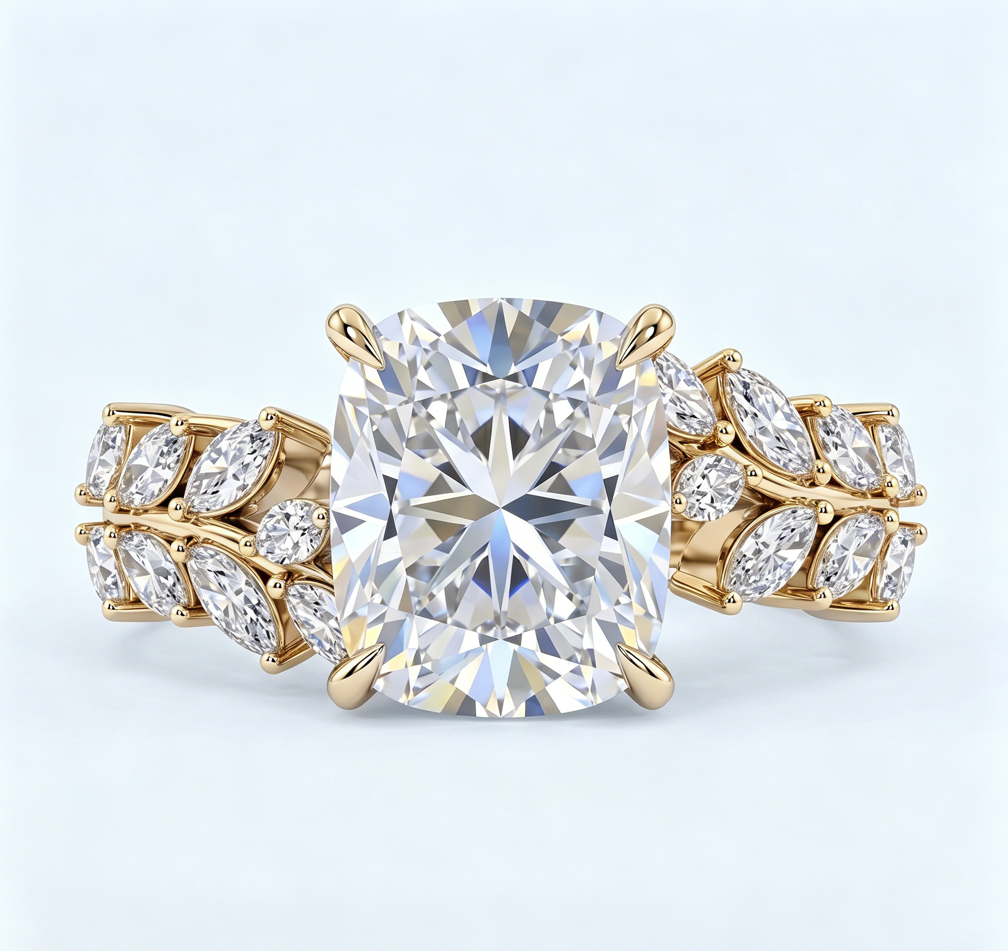 ZR Vine Glow 5ct Long Cushion Moissanite Vine S925 Silver Engagement Ring【Duncan】