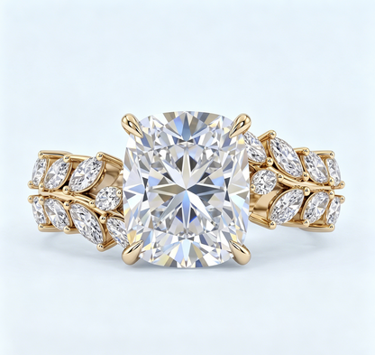 ZR Vine Glow 5ct Long Cushion Moissanite Vine S925 Silver Engagement Ring【Duncan】