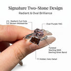 ZR Custom 3ct Radiant Cola Brown & Oval Purple YAG Two-Stone S925 Silver Ring【 Eren】#4144