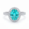 ZR Custom Oval Ice-Cut Paraiba Halo S925 Silver Engagement Ring -【Eren】