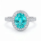 ZR Custom Oval Ice-Cut Paraiba Halo S925 Silver Engagement Ring -【Eren】