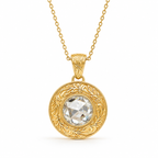 ZR Engraved Round Rose Cut Moissanite Pendant Necklace【JC】
