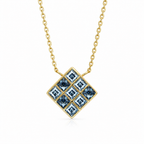 ZR Blue Princess Cut Geometric Pendant Necklace 【JC】