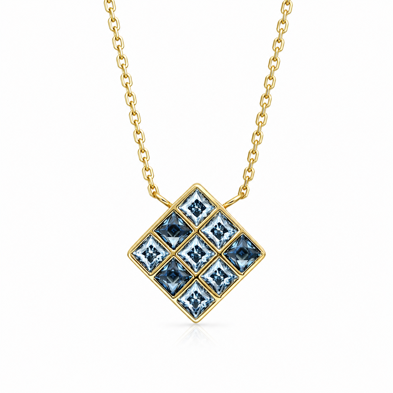 ZR Blue Princess Cut Geometric Pendant Necklace 【JC】