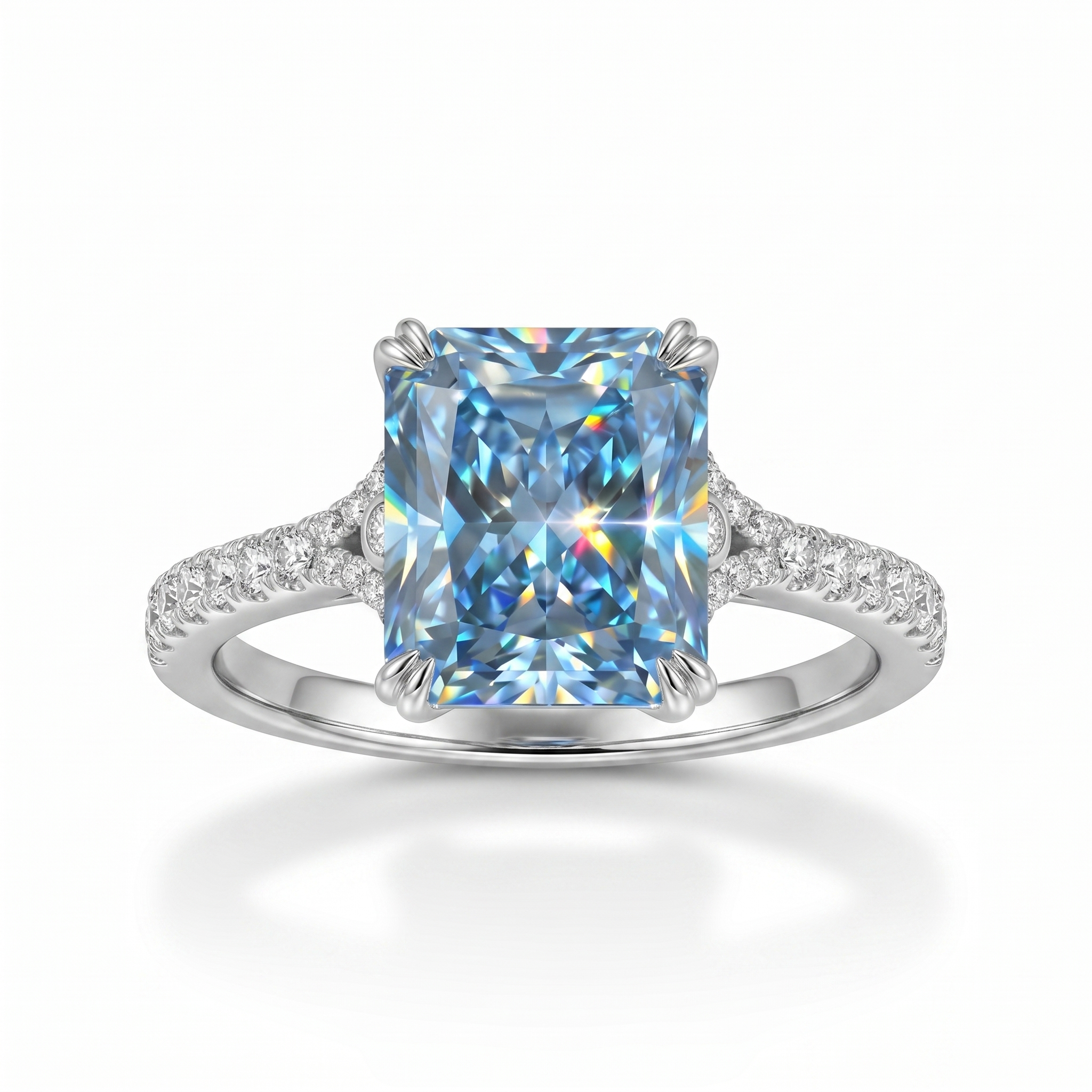 ZR Deep Tidal 5ct Royal Blue Radiant Moissanite S925 Ring 【Amy】#4614
