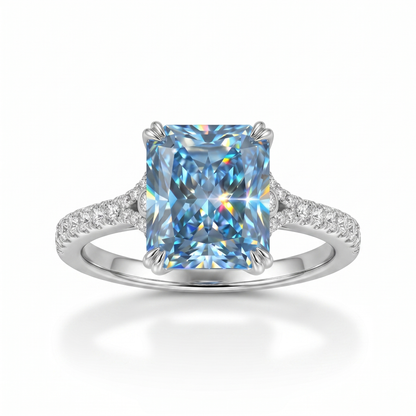 ZR Deep Tidal 5ct Royal Blue Radiant Moissanite S925 Ring 【Amy】#4614