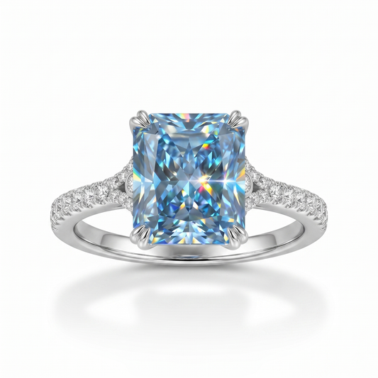 ZR Deep Tidal 5ct Royal Blue Radiant Moissanite S925 Ring 【Amy】#4614