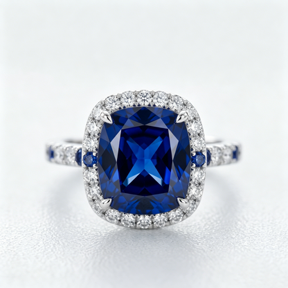 ZR Blue Grace 5.25ct Royal Blue Sapphire Halo 【Nancy】#4386